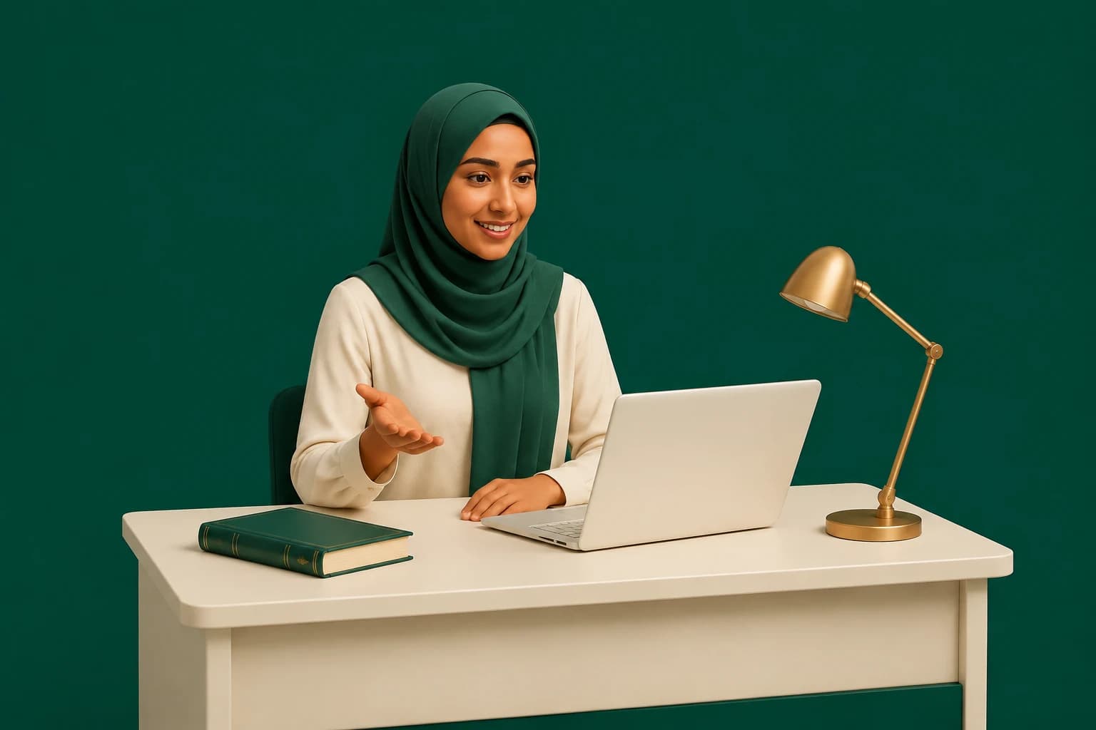 Certified female Quran tutor conducting online lesson